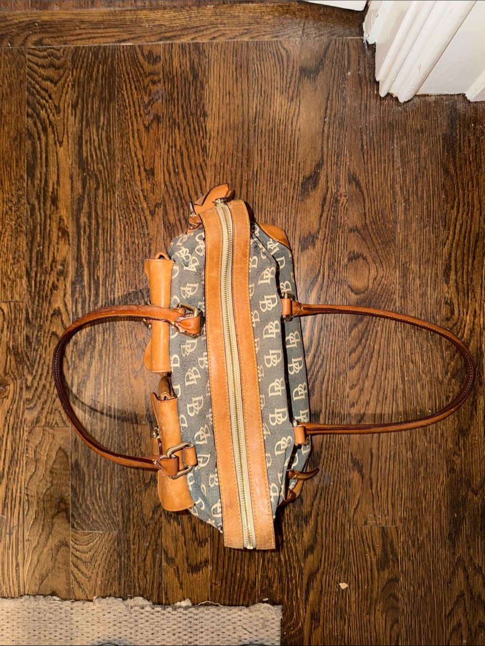 Dooney & Bourke Brown Monogram Canvas Shoulder Bag with Tan Leather Trim - Picture 3 of 3